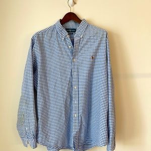 Polo by ralph lauren blue and white button down shirt